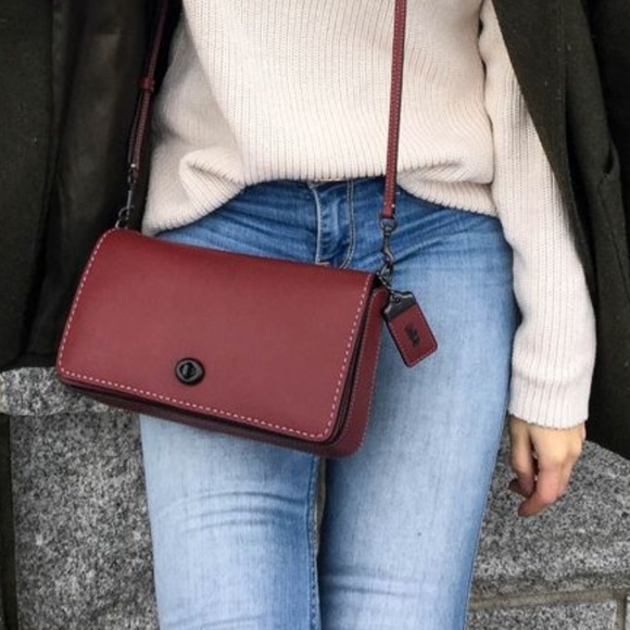 Coach Dinky Glovetanned Leather Crossbody Bag Burgundy Red - Picture 14 of 14